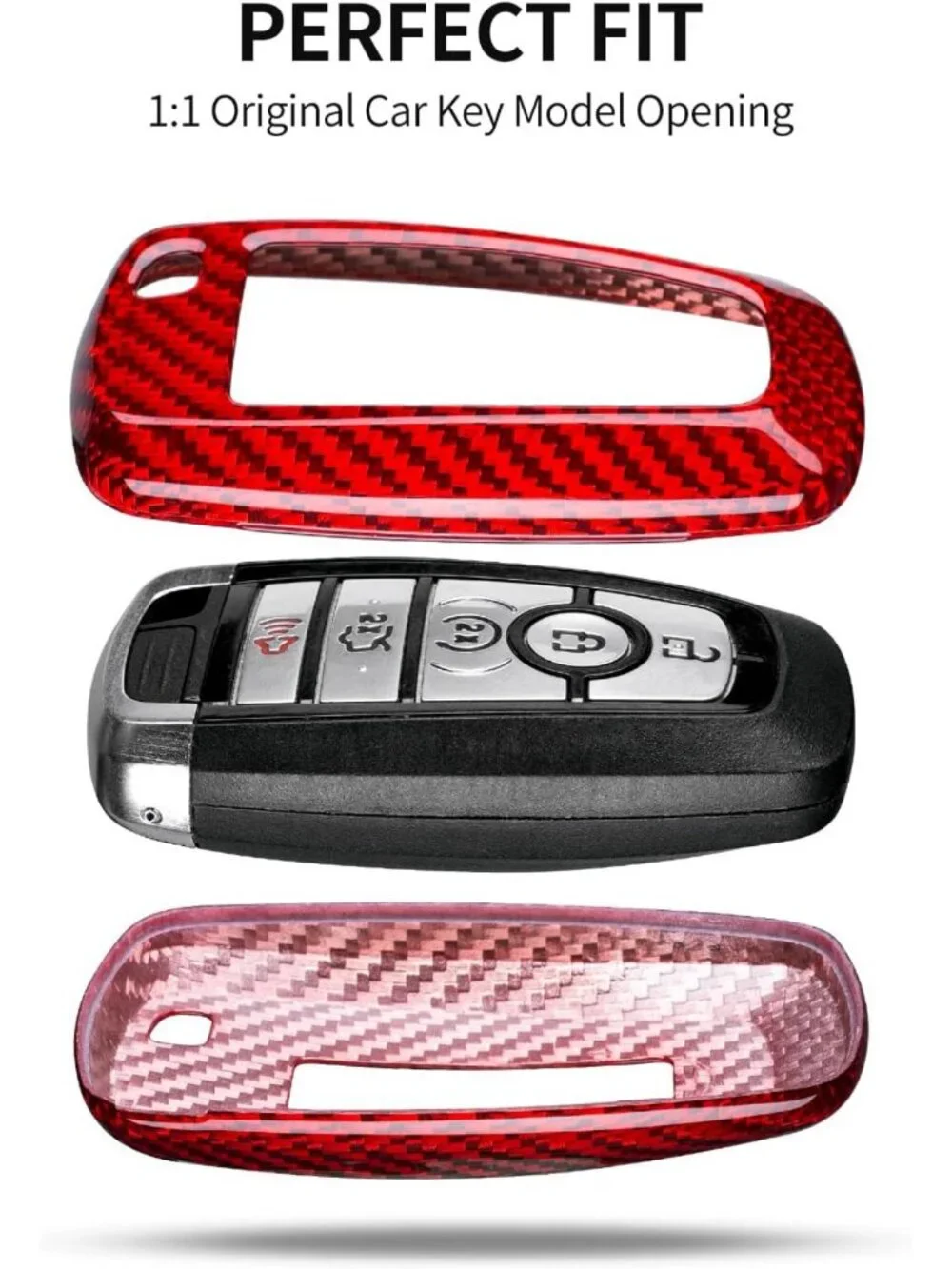 Stylish Key Fob Cover for Ford Vehicles - Real Glass Fiber, Keychain Included